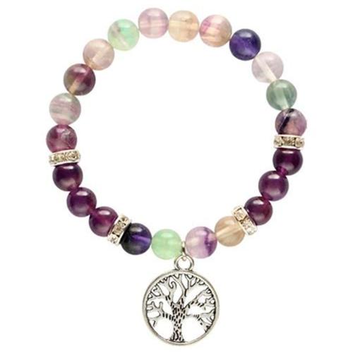 Bracelet Arbre de Vie Perles Rondes 8mm - Fluorite, Améthyste Naturelles