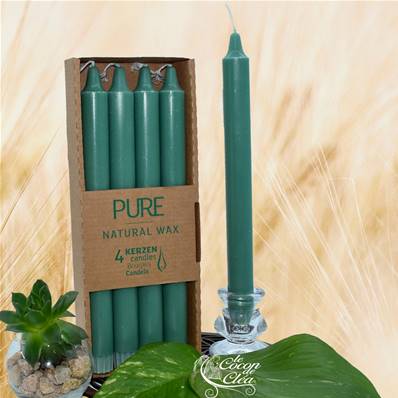 Bougie Longue Vert Emeraude 10h Pure Candle Boîte de 4