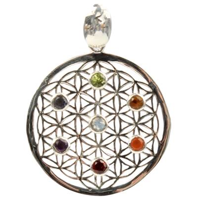 Pendentif Argent 7 Chakras - Fleur de Vie